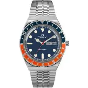 Timex Q 1979 Reissue 38mm Silver Blue Orange Watch - Brand New