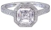 14K Solid White Gold Asscher Cut Moissanite Engagement Ring Halo Bezel 2.05ctw