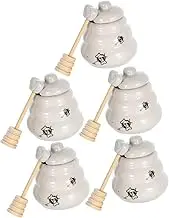FUNOMOCYA 5PCS Ceramic Honey Pot Set with Dipper and Lid Jar for Kitchen Storage and Home Use