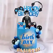 DRWATE Video Game Cake Toppers Gamer Cake Decoration Game Controller Blue Black Ball Cake Toppers for Game Theme Party Man Boy Birthday Party Supplies (Style 1)