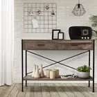 Hallway Console Table Hall Side Entry 2 Drawer Wooden Display Desk Metal Legs