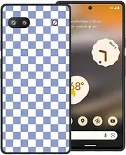 Zaztify Phone Case for Google Pixel 6A, Blue Purple White Grid Plaid Regular Lattice Checkered Checkerboard Cute Shockproof Protective Shell-Also Support Custom Personalized Cover