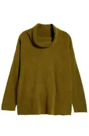 Eileen Fisher Org Cotton Chenille Turtleneck Sweater Serpentine Green Sz M~NWT