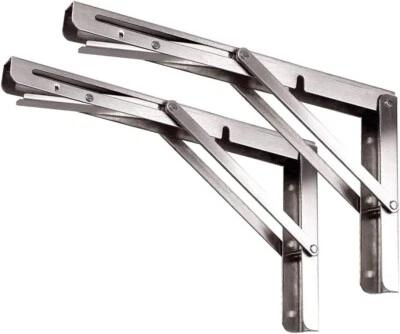 2PC Folding Bracket 8" Shelf Table Desk Wall Mounted Support Long Release Arm