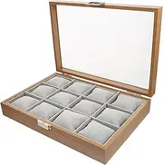KOMBIUDA Elegant Slot Wood Watch Display Tray Stylish Watch Storage Box with Transparent Lid Soft Velour Lining for Home Shop