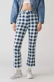 NWT Wrangler Jeans Women Wrock 672 Gingham Blue Checkered Flare Pants 29
