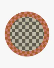 245' Round | Machine Washable Runner Rug | Kid & Pet Friendly | Indoor Rug | Checker Border Pink & Orange Rug by Jonathan Adler | Ruggable