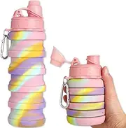 Collapsible Water Bottle, 500ml Camouflage Color Food-Grade Silicone Water Bottle, Portable Leak-Proof Travel Water Bottle for Adult Kid School Travel Camping Gym (Pink)