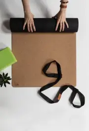 Durable Cork Yoga Mat with Yoga Strap Tan And black Sustainable Eco-friendly