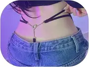 [Cusmyre] Sexy Rhinestone Heart Pendant Waist Chain Thong Panties Silver Heart Thong Panties Summer Beach Festival Rave Black G String Thong Adjustable Hip Body Jewelry for Women, Black, Medium