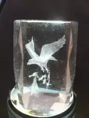 3D Clear Glass Laser Etched Eagle Paperweight