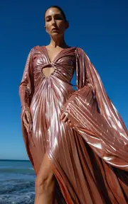 [GEORGIA HARDINGE] Dalliance Pleated Metallic Chiffon Maxi Dress