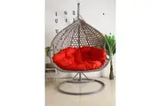 Hanging Egg Chair Double Seat - Grey Basket & Red Cushion