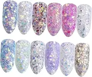 minkissy Elegant 12 Section Candy Nail Art Kit Glitter Sequin Nail Stickers Paillette Chips for Women Manicure Glitter Set for Home or Professional