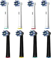 8pcs Cross Clean Replacement Heads Compatible with Braun Oral B Electric Toothbrush, 4pcs White and 4pcs Black.