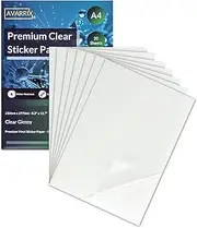 Avarrix Australia Printable Vinyl Sticker Paper for Laser Printer Only, Transparent Clear Glossy, 20 Sheets, A4 Size, Glossy Transparent Self Adhesive Sheets, Waterproof Sticker Paper for Printer