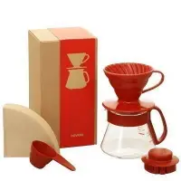在飛比找樂天市場購物網優惠-HARIO V60紅色陶瓷濾杯咖啡壺組 360ml 1-2杯