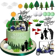 DRWATE Golf Cake Decorations - Cart Toppers With Flag, Ball, Trees, Clouds for Men's Sports Theme Birthday Party Supplies (Style1)