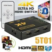 5 Port 4K HDMI Splitter Auto Switch Switcher HD 1080p Selector Hub iR Remote
