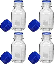 Cabilock 4Pcs Graduated Reagent Bottles with Screw Caps Glass Storage for Laboratory Chemical Classroom Use Transparent Design for Easy Measurement