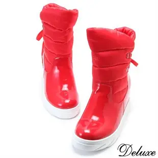 【Deluxe】拼接材質輕柔保暖時尚厚底太空靴(紅-黑)-890-8