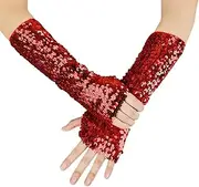 [JISEN] Shiny Sequins Oversleeves Arm Warmer Stretchy Fingerless Gloves