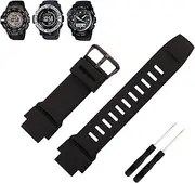 [MMBAY] Rubber 18MM Silicone Watch Bands Replacement Fit for Casio Proterk PRG-270 PRG-250 PRG-500 PRW-2500 PRW-3500 PRW-5100 Pro terk Strap Wirstband With Black/Silver Stainless Steel Buckle for Men