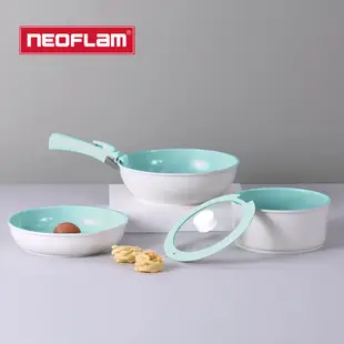 可拆可堆疊【Neoflam】Midas Plus陶瓷塗層鍋8件組-ICE (IH/不挑爐具) 平底鍋 炒鍋♥輕頑味