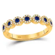 10kt Yellow Gold Womens Round Blue Sapphire Stackable Band Ring 1/2 Cttw