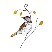 NEW Glass Art Stories Wood Thrush Stained Glass Bird Modern Stained Glass Gift