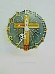 Gold Cross (6") Dial Desk Clock (Battery Operated)(Acrylic Stand)