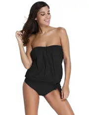 Black 2pcs Bandeau Tankini Swimsuit