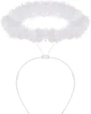 AKH® White Angel Halo Headband | One Size | Feather Hair Ring | For Christmas Halloween Birthday Costume Party | Angel Costume Accessories for Adult Kids