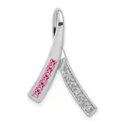 Solid 14k White Gold Simulated CZ and PinK Sapphire Pendant