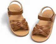 [Miamooi] Toddler Girls Summer Sandals Little Kid Open Toe Princess Dress Flats Sandals PU Leather Rubber Sole Wedding School Shoes