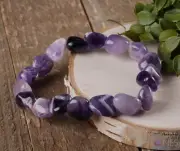 CHEVRON AMETHYST Crystal Bracelet - Tumbled Beads - Birthstone Jewelry, E0363