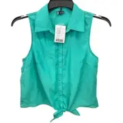 URBAN OUTFITTERS Sparkle and Fade Women’s Medium Green Open Back Tie Front Top