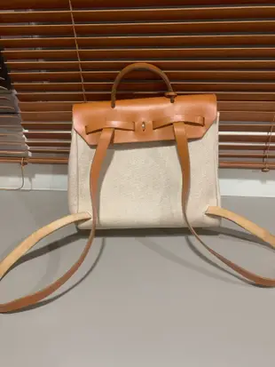 Hermès herbag 愛瑪仕 帆布 米白色 後背包