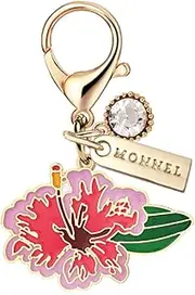 [Monnel] MC525 Hibiscus rosa-sinensis Lobster Clasp Charm for Women with Velvet Bag (Rose Pink,1 Piece), 4.4 cm (L) X 0.3 cm (W) X 3.1 cm (H), Zinc Alloy Metal Rhinestone Crystal Enamel Handmade Painted