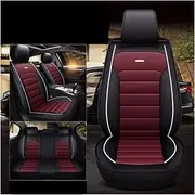 SJZC for R&enault Logan Car Seat Cover Sets Full Sets Pu Leather Front Rear Seat Protectors Padded Cushions Breathable Backrest Pad Waterproof Headrest (Color : Black-red, Size : Standard)