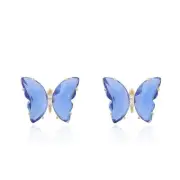 Butterfly Shape Blue Crystal Glass Stud Earrings Golden Pierced Earrings for Wom