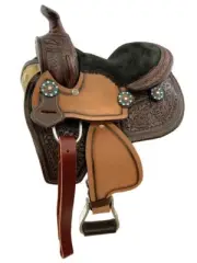 Youth Miniature Round Skirt Barrel Saddle with Rhinestone Flower Conchos 8" NEW