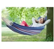 Bliss Hammock in a Bag & Adjustable Hammock Tree Straps up to 250lb blue stripe