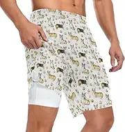 [ZZXXB] Welsh Corgi Dog Paw Print Athletic Shorts for Men with Pockets 2 in 1 Quick Dry Running Shorts S-3XL
