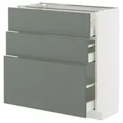 METOD / MAXIMERA base cabinet with 3 drawers, white/Nickebo matt grey-green, 80x37x80 cm