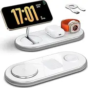 [HINTOWAVE] 2025 Magnetic Wireless Charger for Apple, 3 in 1 Foldable Fast Charging Station, Portable Stand, Travel Wireless Charger for iPhone 16 15 14 13 12 Pro Max, Apple iWatch, AirPods (White)