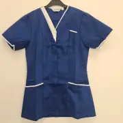 TONIA TUNIC WOMENS NURSE HEALTHCARE UNIFORM BEAUTY SALON SPA. ROYAL/WHITE *D85