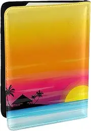 [JEJEA] Sunset Palm Tree Print Travel Organizer Credit Cards Case Passport BookPassport Holder Cover Wallet forTraveling,, Black, One Size