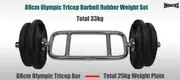 Total 33kg - 88cm Olympic Tricep Barbell Weight Set - Rubber Coated Weight Plate