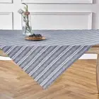 Stripe Linen Tablecloth - 100% Pure Linen Navy and White Table Throw 52 x 52 ...
